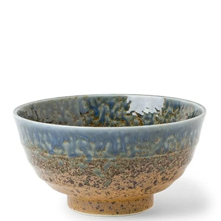 MIYA Company Aoi Nagashi Blue and Brown Ceramic Rice Bowl made in Japan available at Miya.