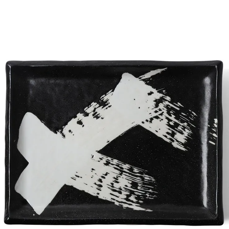 MIYA Company Black & White Brush Rectangle Platter