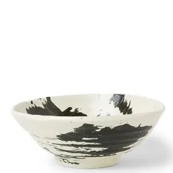 MIYA Company Black Brush Stroke Design Ceramic Everyday Bowls made in Japan available at Miya.