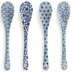 MIYA Company Blue and White Japanese Pattern Dessert Spoon Set Available at Miya.
