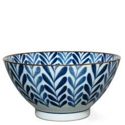 MIYA Company Blue and White Shidae Ferns 7" Ramen Noodle Bowl from Japan at Miya.