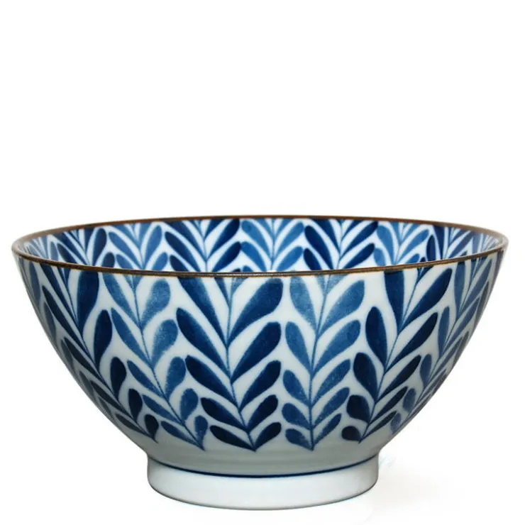MIYA Company Blue and White Shidae Ferns 7" Ramen Noodle Bowl from Japan at Miya.