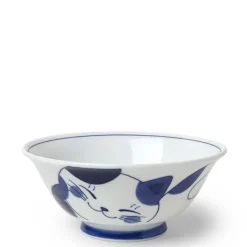 MIYA Company Blue cats on a ceramic ramen noodle bowl made in Japan available at Miya.