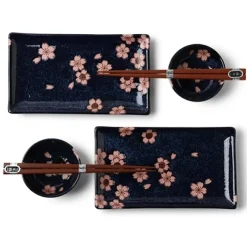 MIYA Company Blue ceramics with pink sakura design made in Japan available at Miya.
