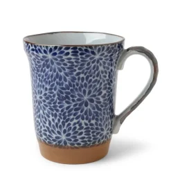 MIYA Company Blue Floral Mums 14 oz. Wide Mouth Mug