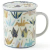 MIYA Company Blue Origami Cranes Lidded Mug  at Miya
