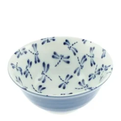 MIYA Company Bowl Blue & White Dragonfly 6"