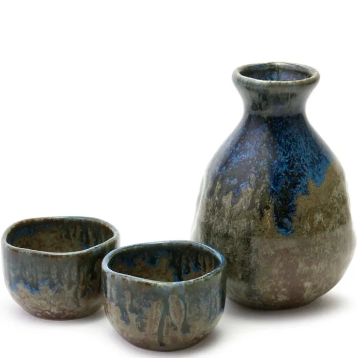 MIYA Company Brown & Blue Glaze Sake Set at Miya