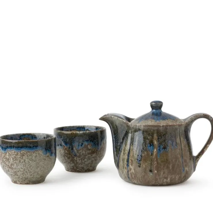 MIYA Company Brown & Blue Glaze Tea Set at Miya