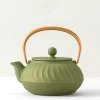 MIYA Company Cast Iron Teapot Olive Green Wave Gold Handle