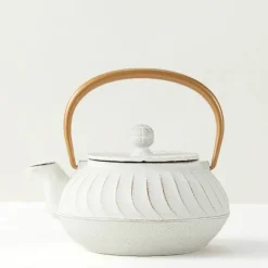 MIYA Company Cast Iron Teapot White Wave Gold Handle
