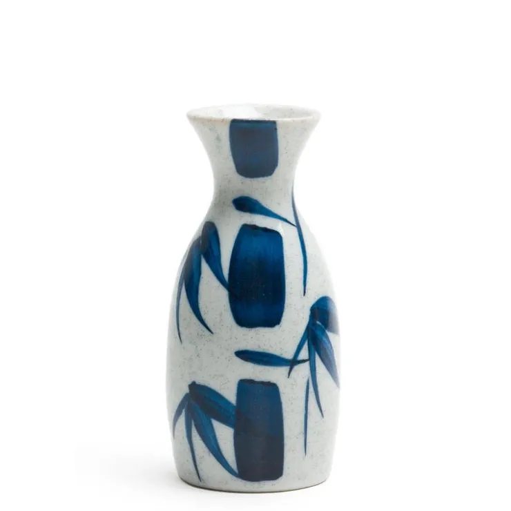 MIYA Company Ceramic Blue and White Bamboo Sake Bottle Made In Japan.