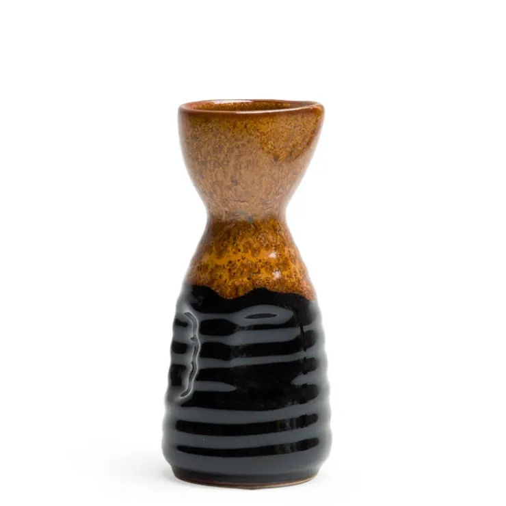 MIYA Company Ceramic Golden Tenmoku Black Sake Bottle Made in Japan.