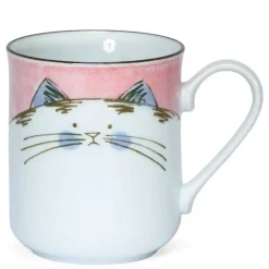 MIYA Company Ceramic Handpainted Pink Cat Mug made in Japan.