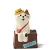 MIYA Company Cute cat figurine with a yellow hat and a suitcase for all his adventures made by Decole Japan.