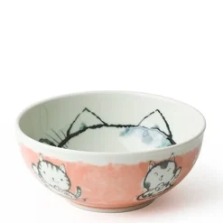 MIYA Company Fortune Cat 6.25" Pink Ceramic Bowl made in Japan available at Miya.