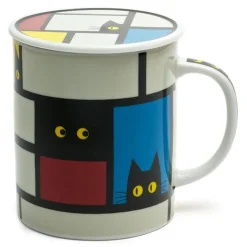 MIYA Company Gray Cubist Cat Lidded Mug at Miya
