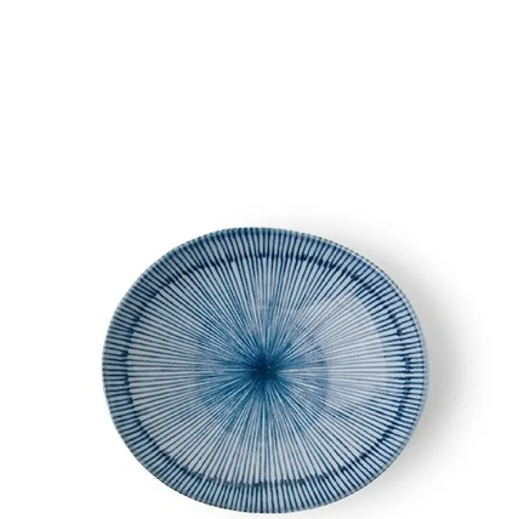 MIYA Company Hoso Tokusa Blue and White 4.25" x 4" Oval Bowl at Miya