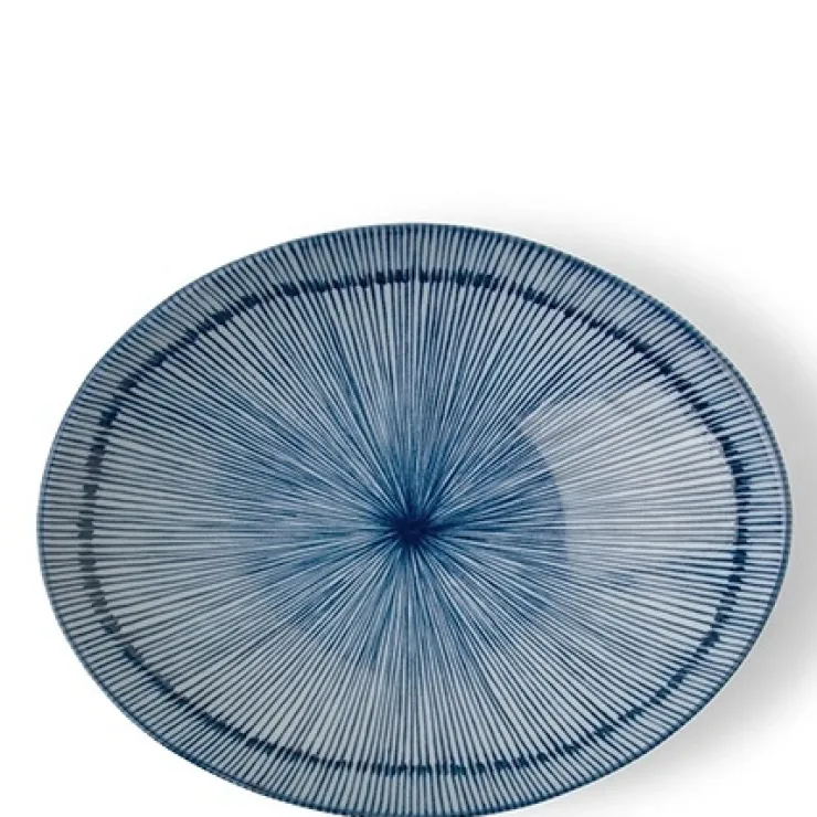MIYA Company Hoso Tokusa Blue and White 9" x 7" Oval Bowl at Miya