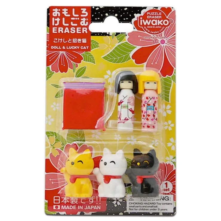 MIYA Company Iwako Kokeshi Fortune Cat Eraser Pack