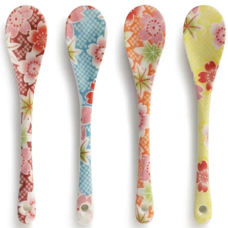MIYA Company Japanese Kimono Floral Dessert Spoon Set available at Miya