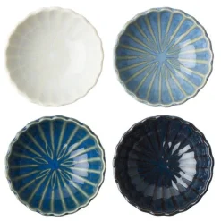 MIYA Company Kiku Mum Sauce Dish set in blue and white colors made in Japan available at Miya!