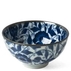 MIYA Company Koimari Botan blue and white floral 4.5" rice bowl at Miya