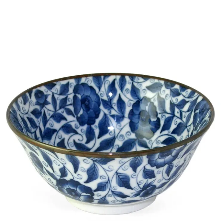 MIYA Company Koimari Botan blue and white floral 6" bowl at Miya