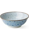 MIYA Company Monyou Blue & White Pattern Sankaku 7.5" Ramen Noodle Bowl from Japan Available at Miya.