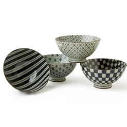 MIYA Company Retro Black & White 4.5" Rice Bowl Set