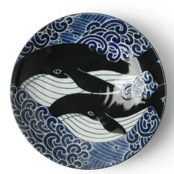 MIYA Company Shallow Bowl Blue Whale Waves 8-1/2"