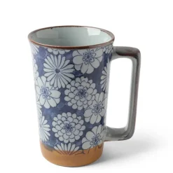 MIYA Company Tall Mug Blue Mums 12 oz.