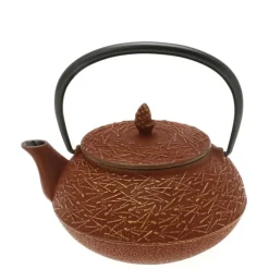 MIYA Company Teapot Cast Iron Gold Cranberry Pine Needles