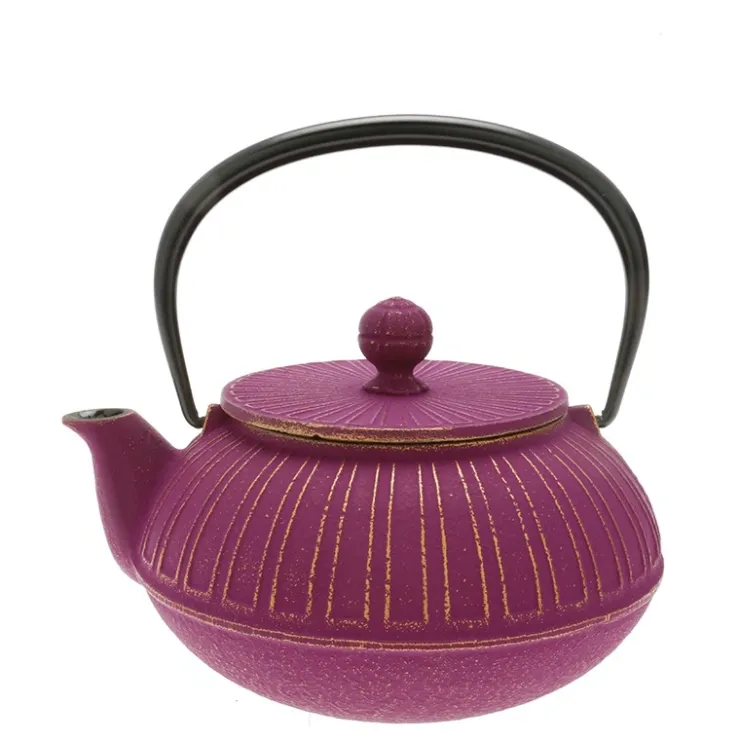 MIYA Company Teapot Cast Iron Gold Purple Chrysanthemum