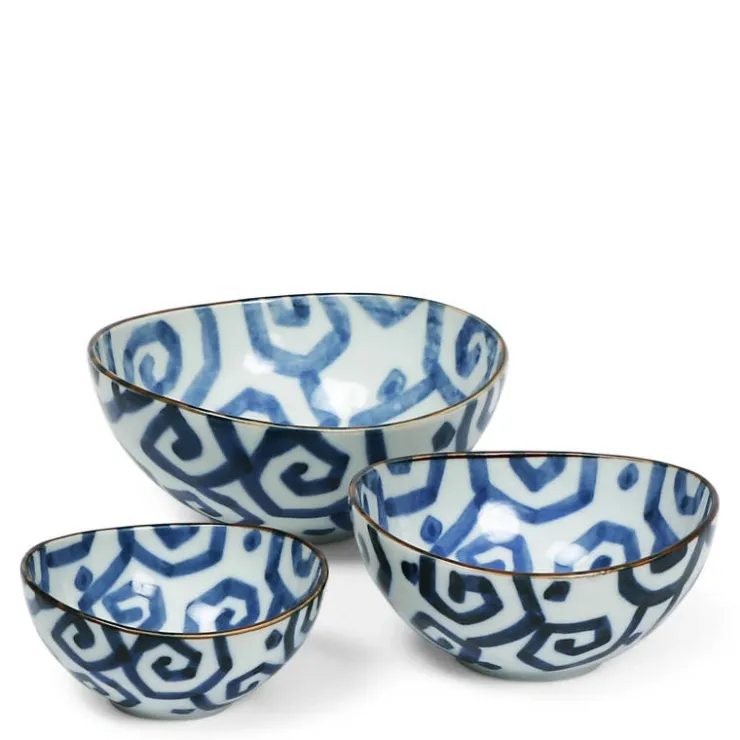 MIYA Company Uzu Karakusa Blue and White Nested Bowl Set at Miya